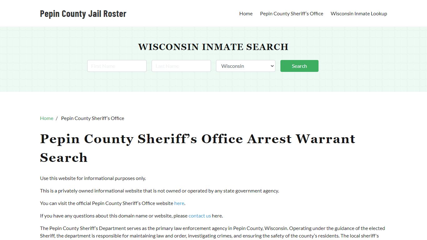 Pepin County Sheriff Office, WI, Arrest Warrants Search