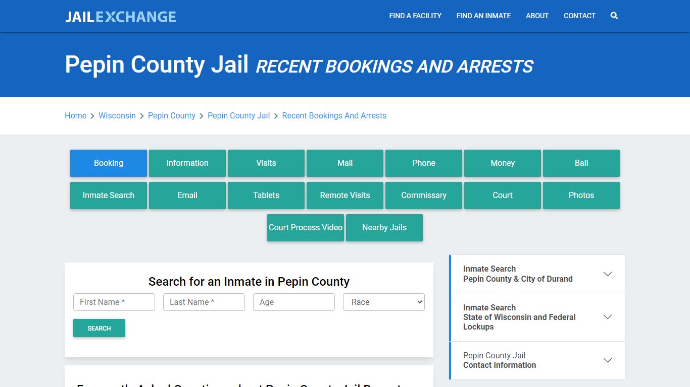 Pepin County Jail Recent Bookings And Arrests - Jail Exchange